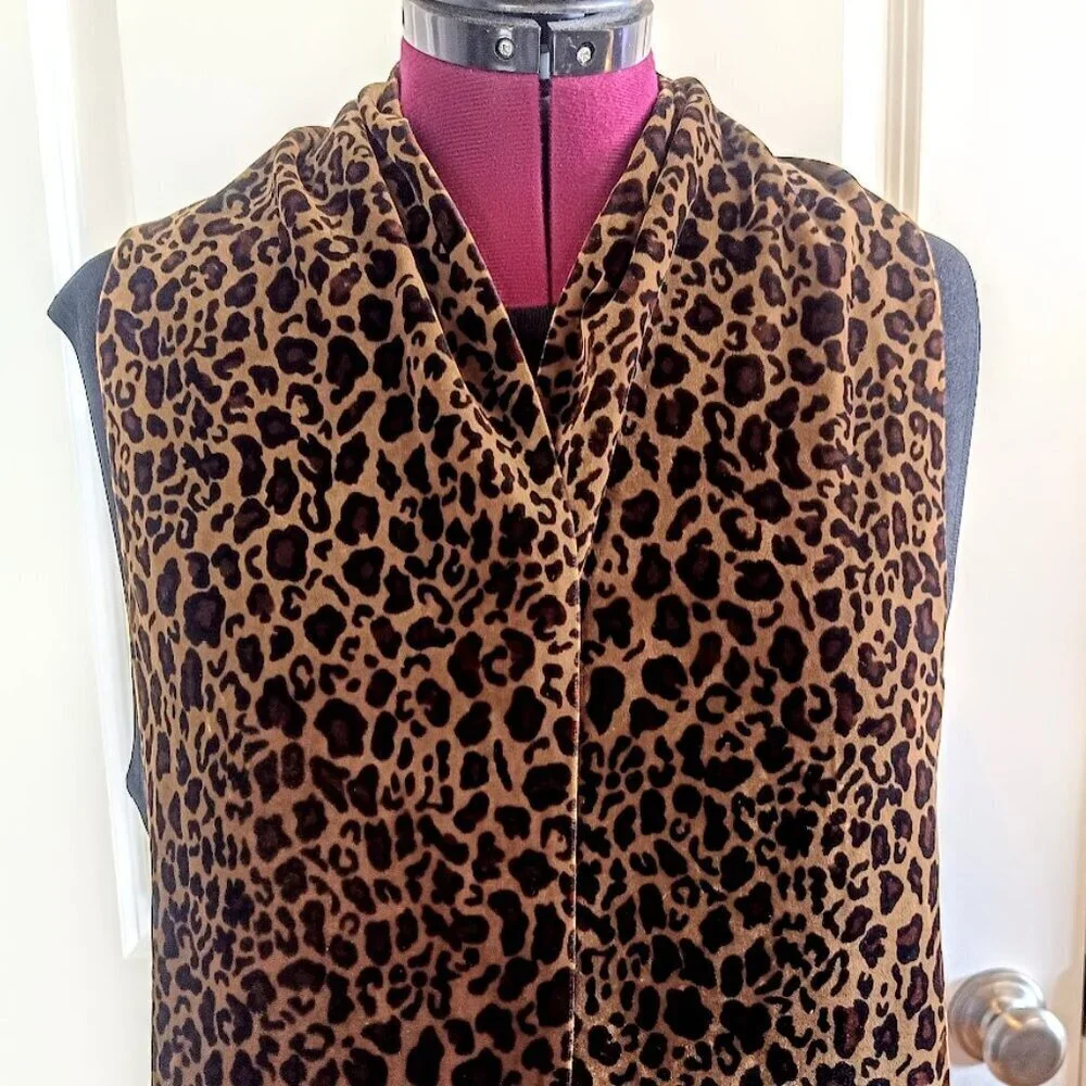 Brown Animal Print Silk Velvet Oblong Scarf